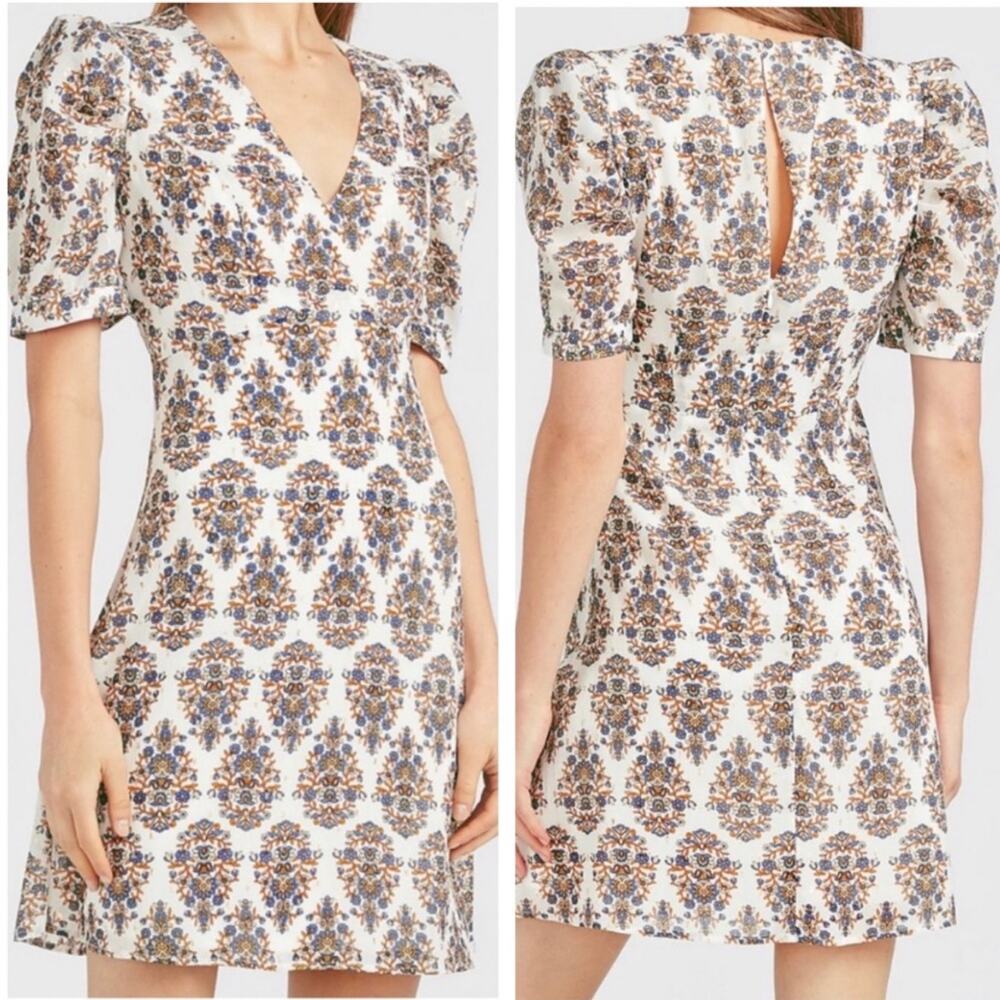 Express Paisley Puff Sleeve Fit & Flare Mini Dress XL